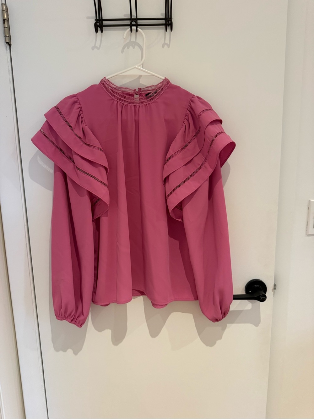 Pink Ruffle Sleeve Peasant Blouse